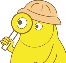 手拿著放大鏡看著左邊的吉祥人物
